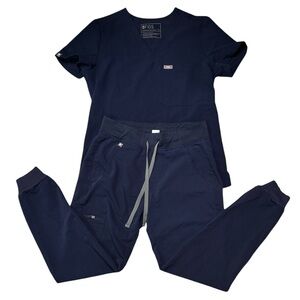 FIGS Technical Collection Navy Jogger Scrub Set Top and Bottom Size XS
